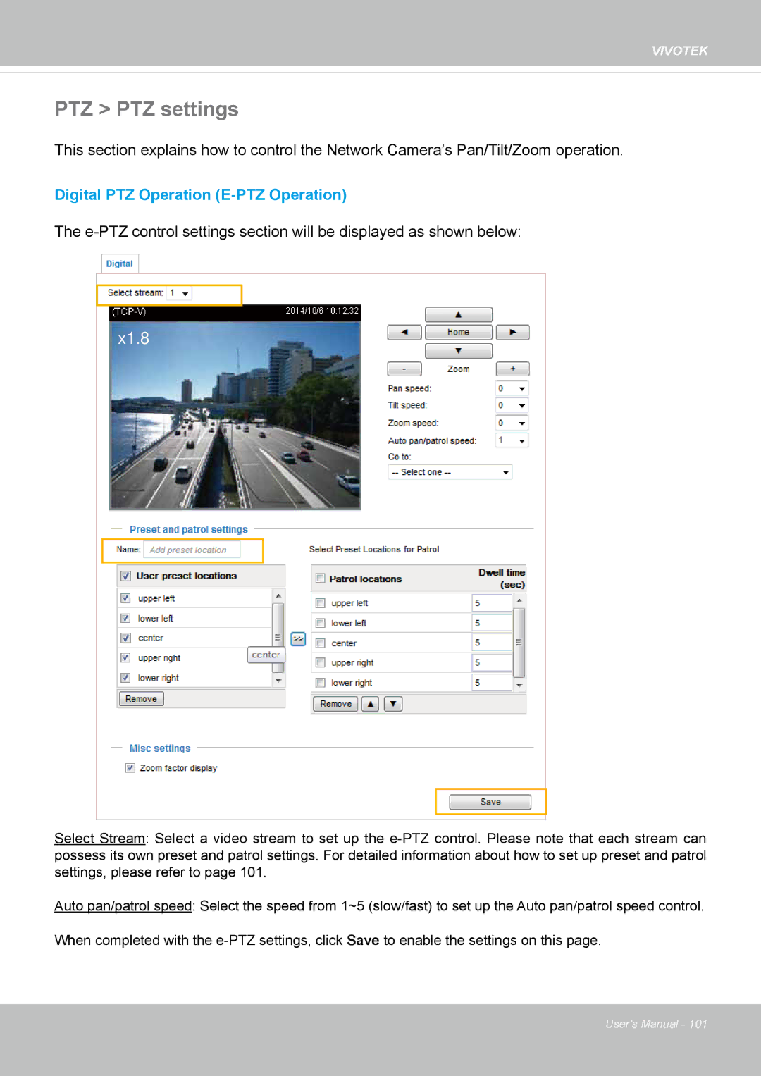 Vivotek FD8167-(T) user manual PTZ PTZ settings, X1.8 
