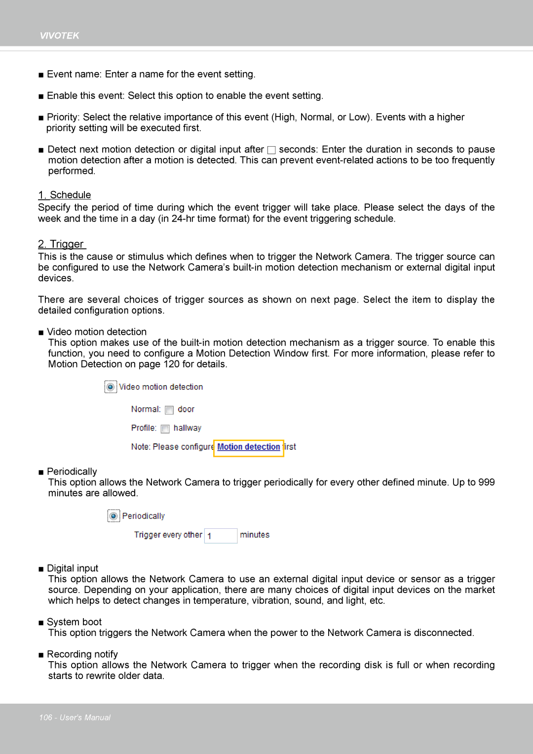 Vivotek FD8167-(T) user manual Trigger 