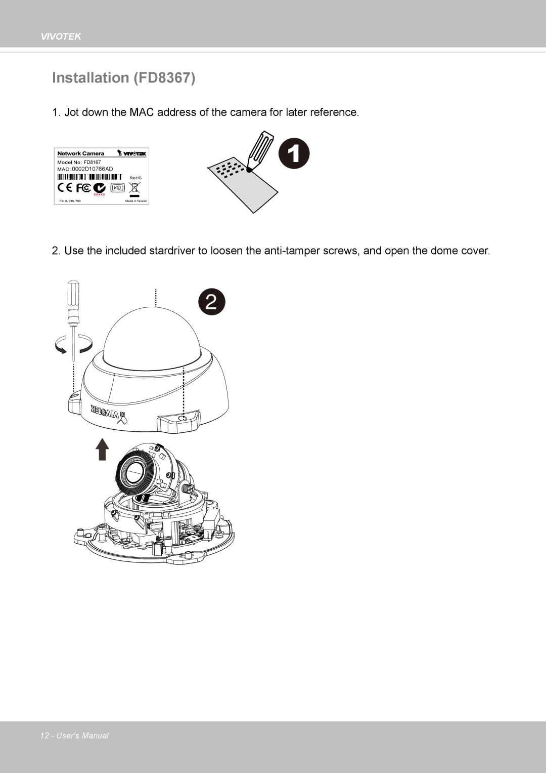 Vivotek FD8167-(T) user manual Installation FD8367 