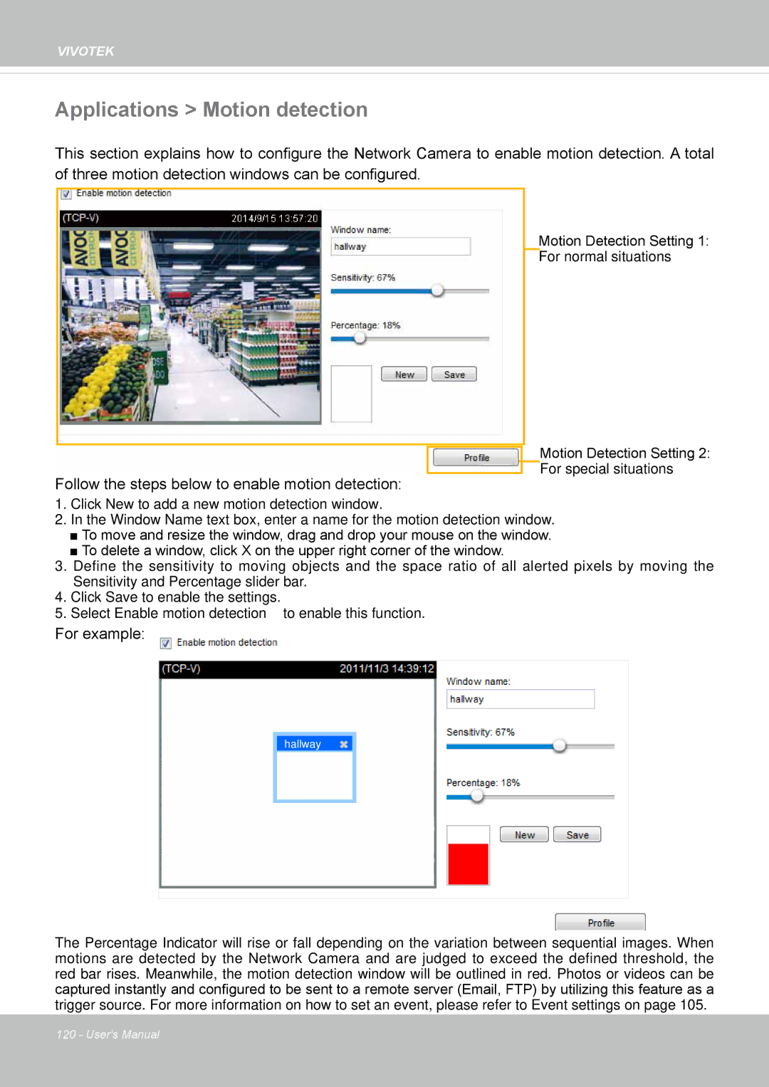 Vivotek FD8167-(T) user manual Applications Motion detection 