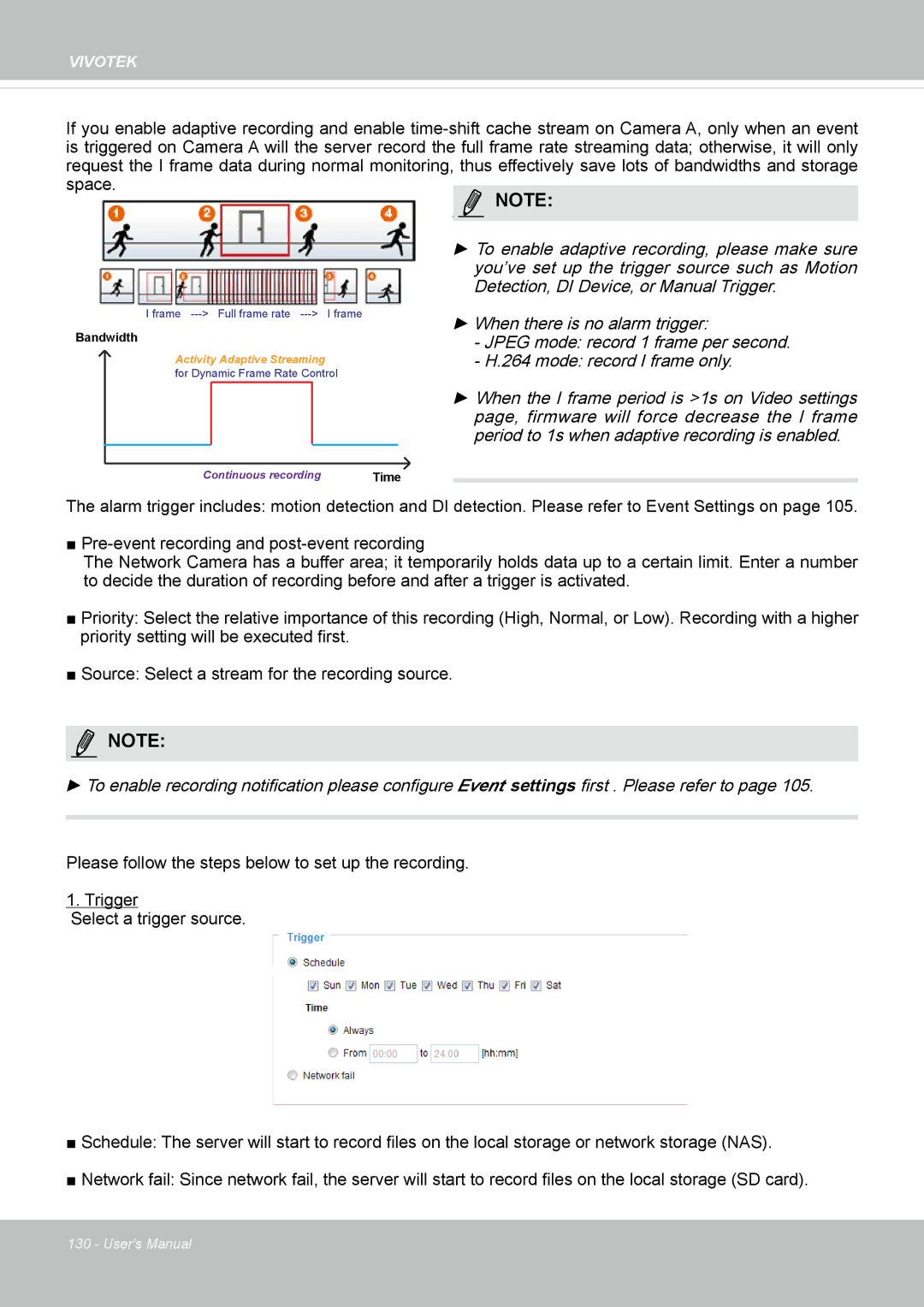 Vivotek FD8167-(T) user manual Continuous recording 