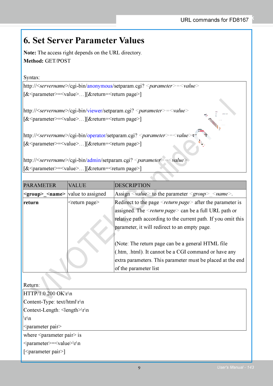 Vivotek FD8167-(T) user manual Groupname, Value to assigned Assign value to the parameter groupname, Return 