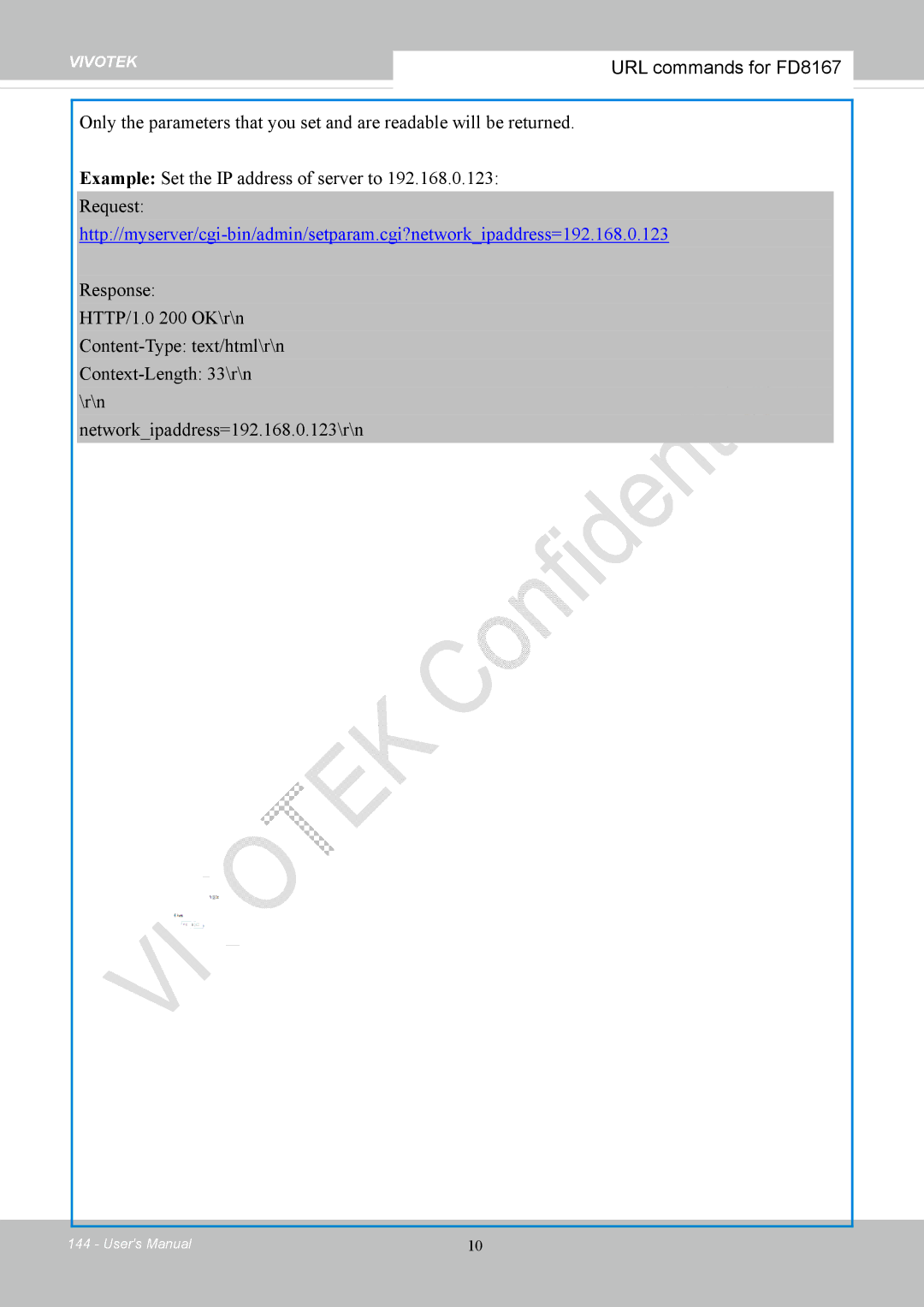 Vivotek FD8167-(T) user manual URL commands for FD8167 