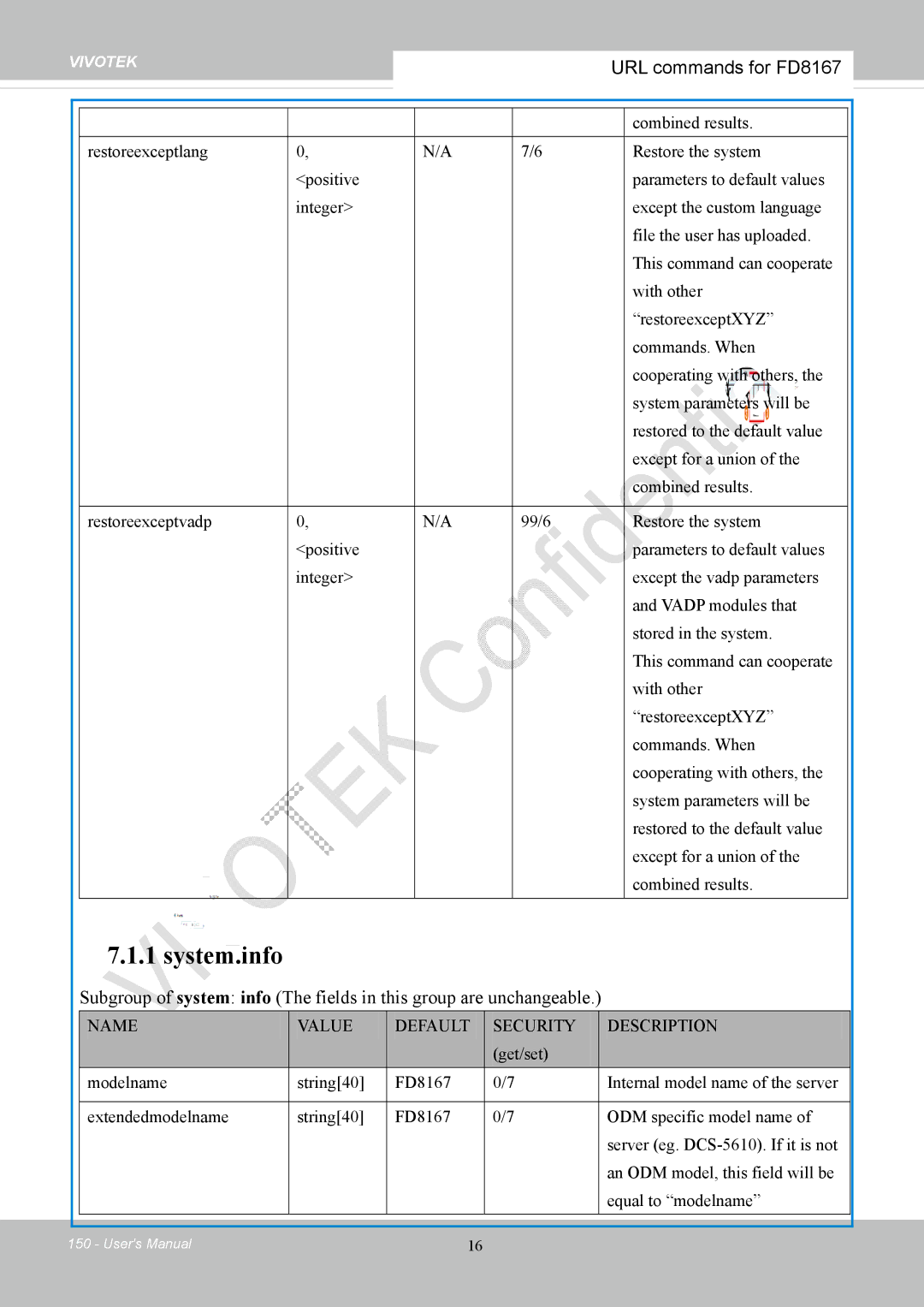 Vivotek FD8167-(T) user manual System.info 