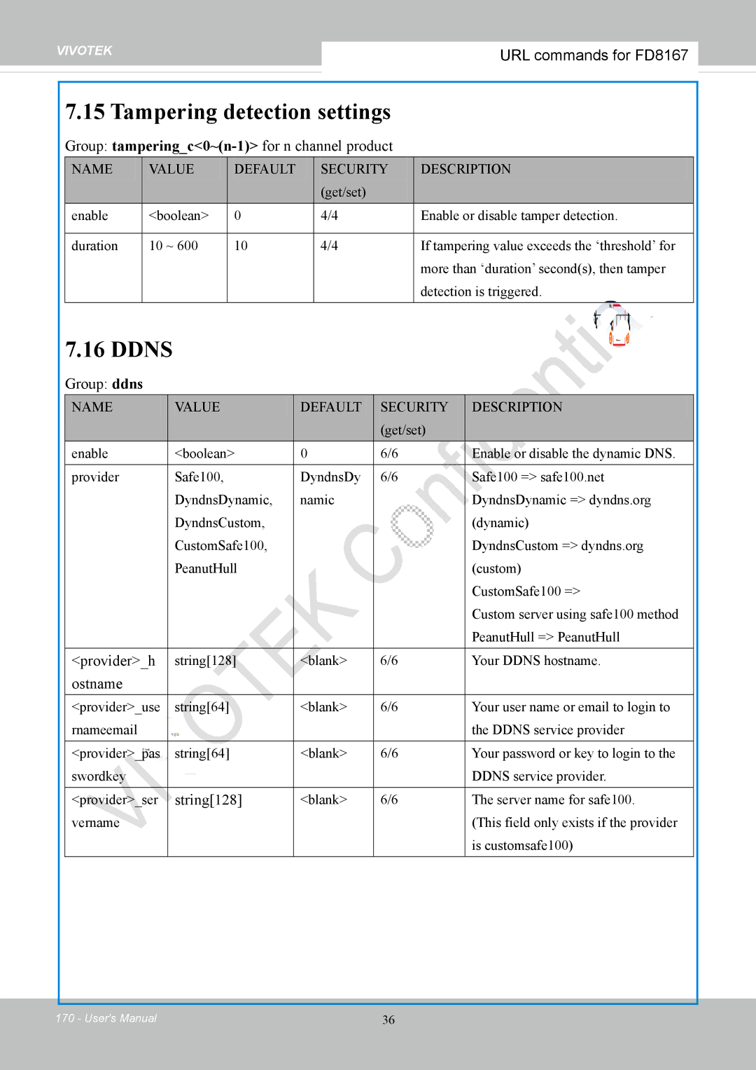 Vivotek FD8167-(T) user manual Tampering detection settings, Ddns 