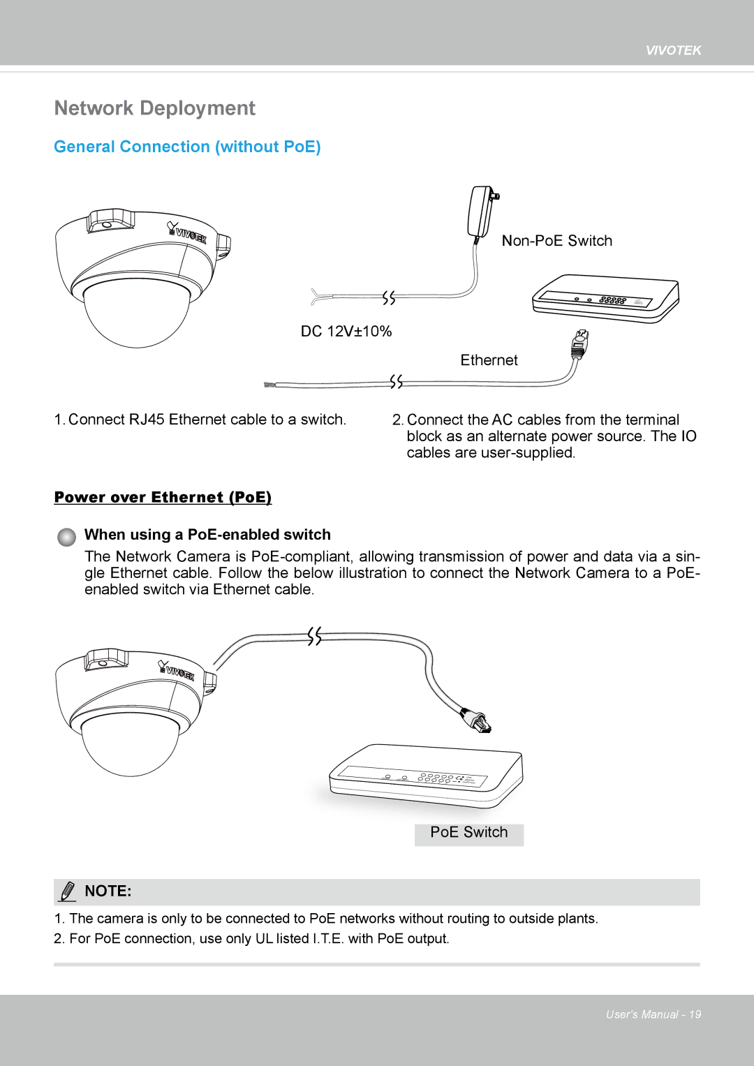 Vivotek FD8167-(T) user manual Network Deployment, General Connection without PoE 