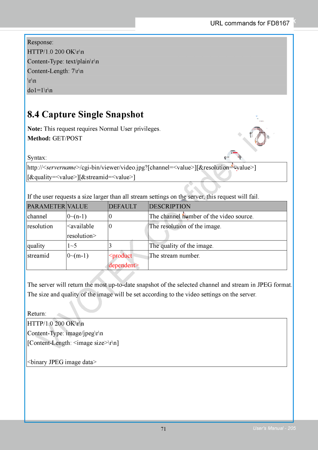 Vivotek FD8167-(T) user manual Capture Single Snapshot, Stream number 