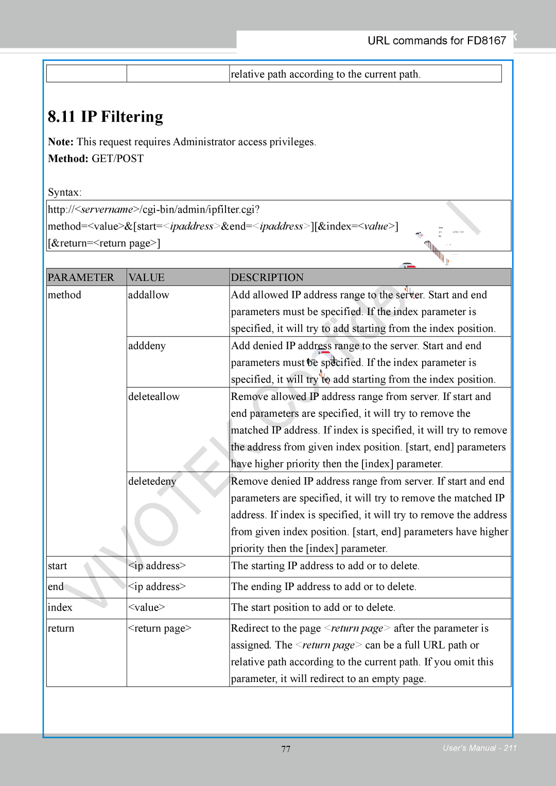 Vivotek FD8167-(T) user manual IP Filtering 