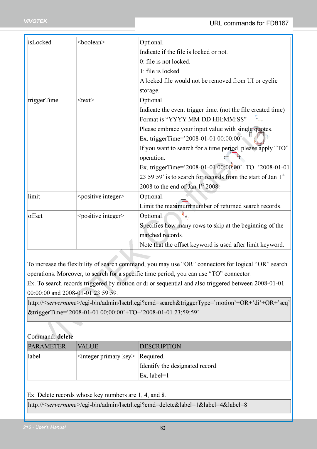 Vivotek FD8167-(T) user manual URL commands for FD8167 