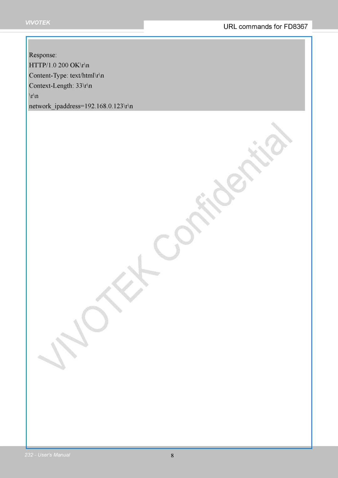 Vivotek FD8167-(T) user manual URL commands for FD8367 