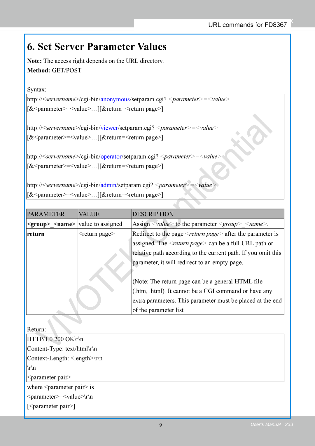 Vivotek FD8167-(T) user manual Set Server Parameter Values 