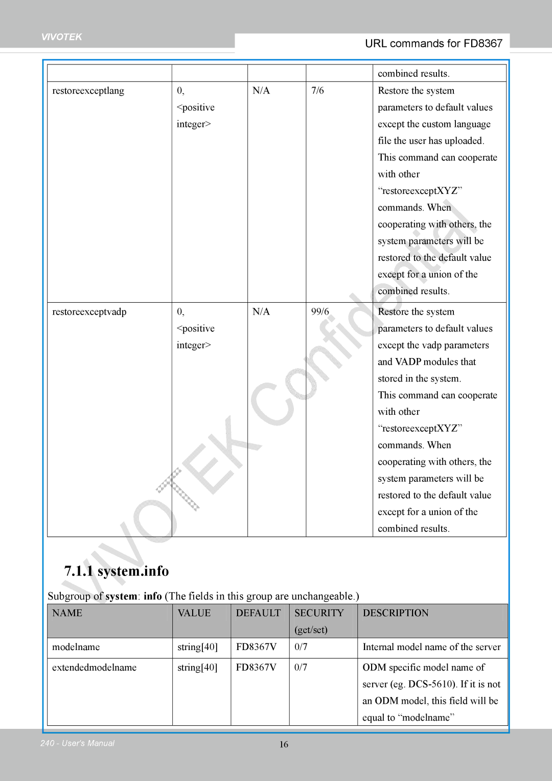 Vivotek FD8167-(T) user manual System.info 