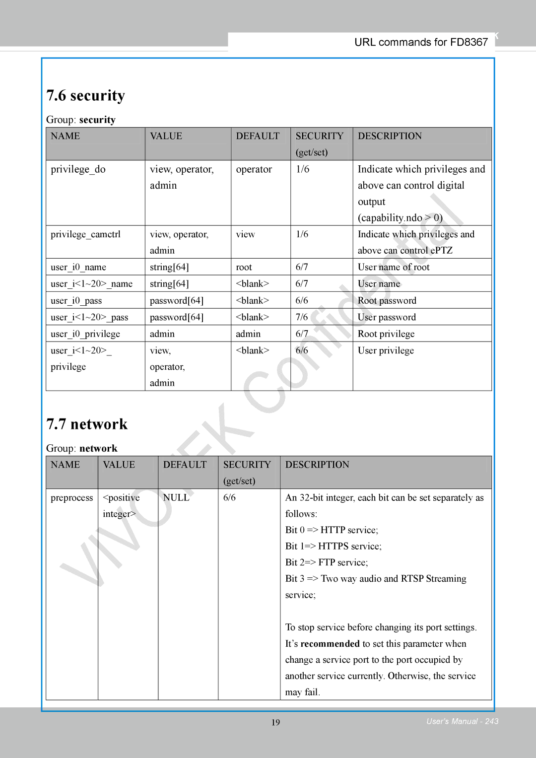 Vivotek FD8167-(T) user manual Security 