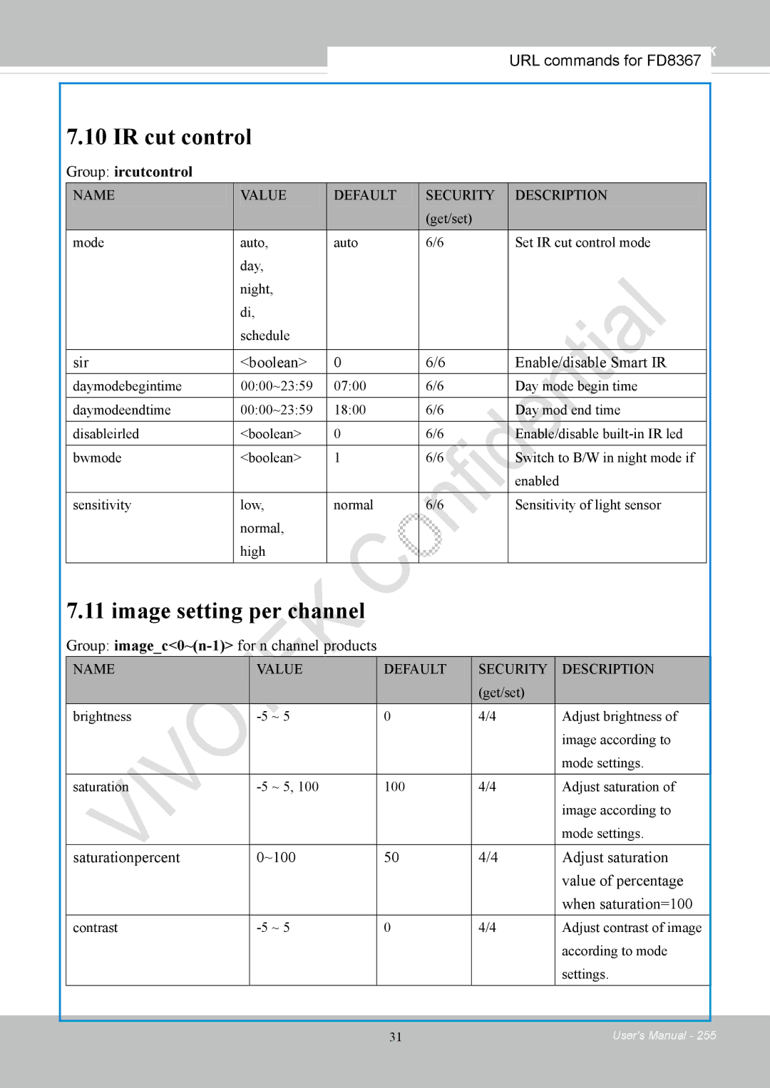 Vivotek FD8167-(T) user manual Contrast Adjust contrast of image According to mode Settings 