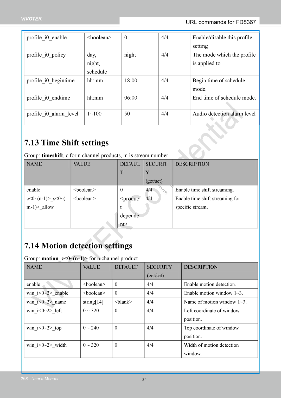 Vivotek FD8167-(T) user manual Time Shift settings 