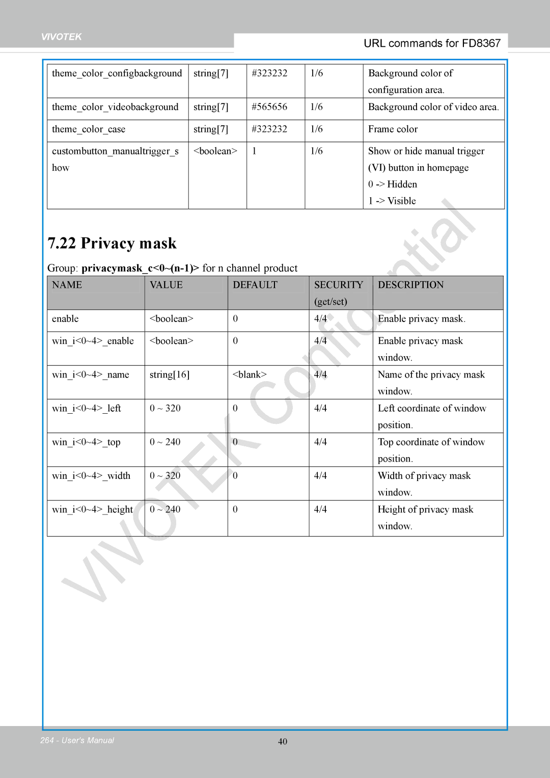 Vivotek FD8167-(T) user manual Privacy mask 