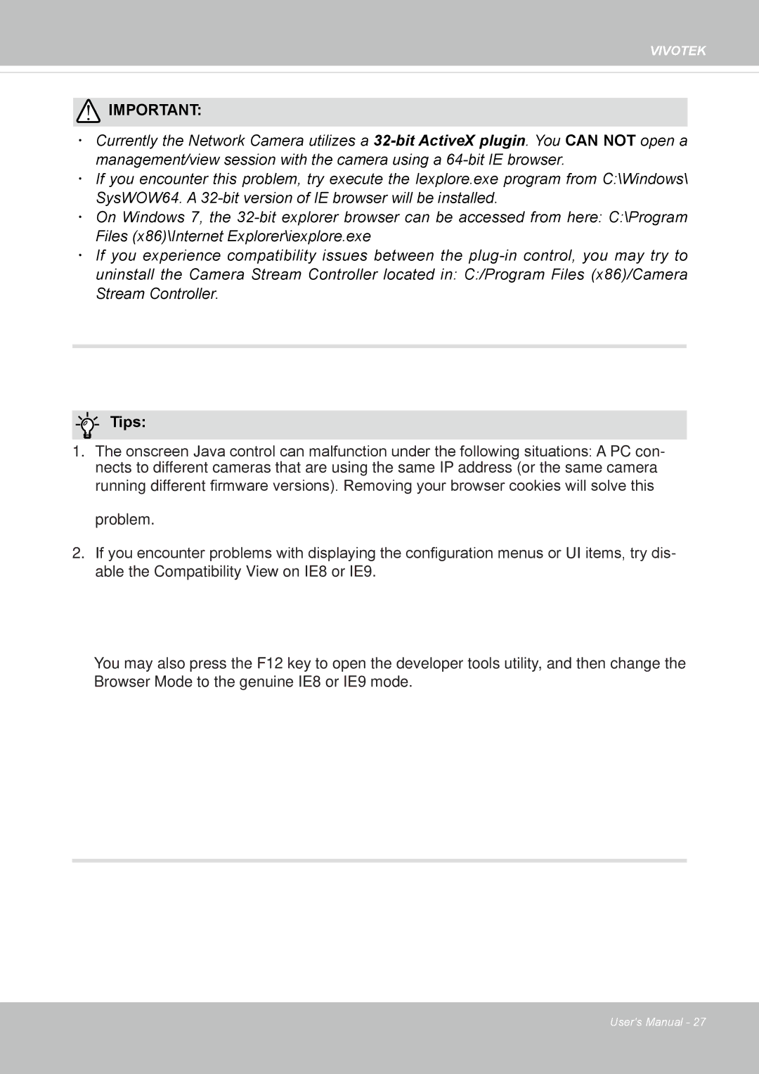 Vivotek FD8167-(T) user manual Tips 