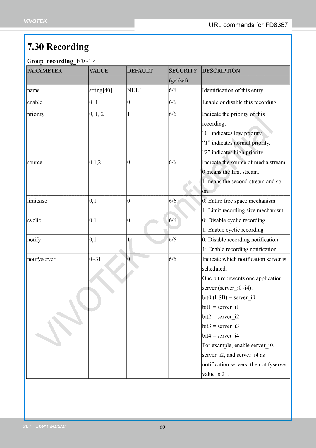 Vivotek FD8167-(T) user manual Recording 