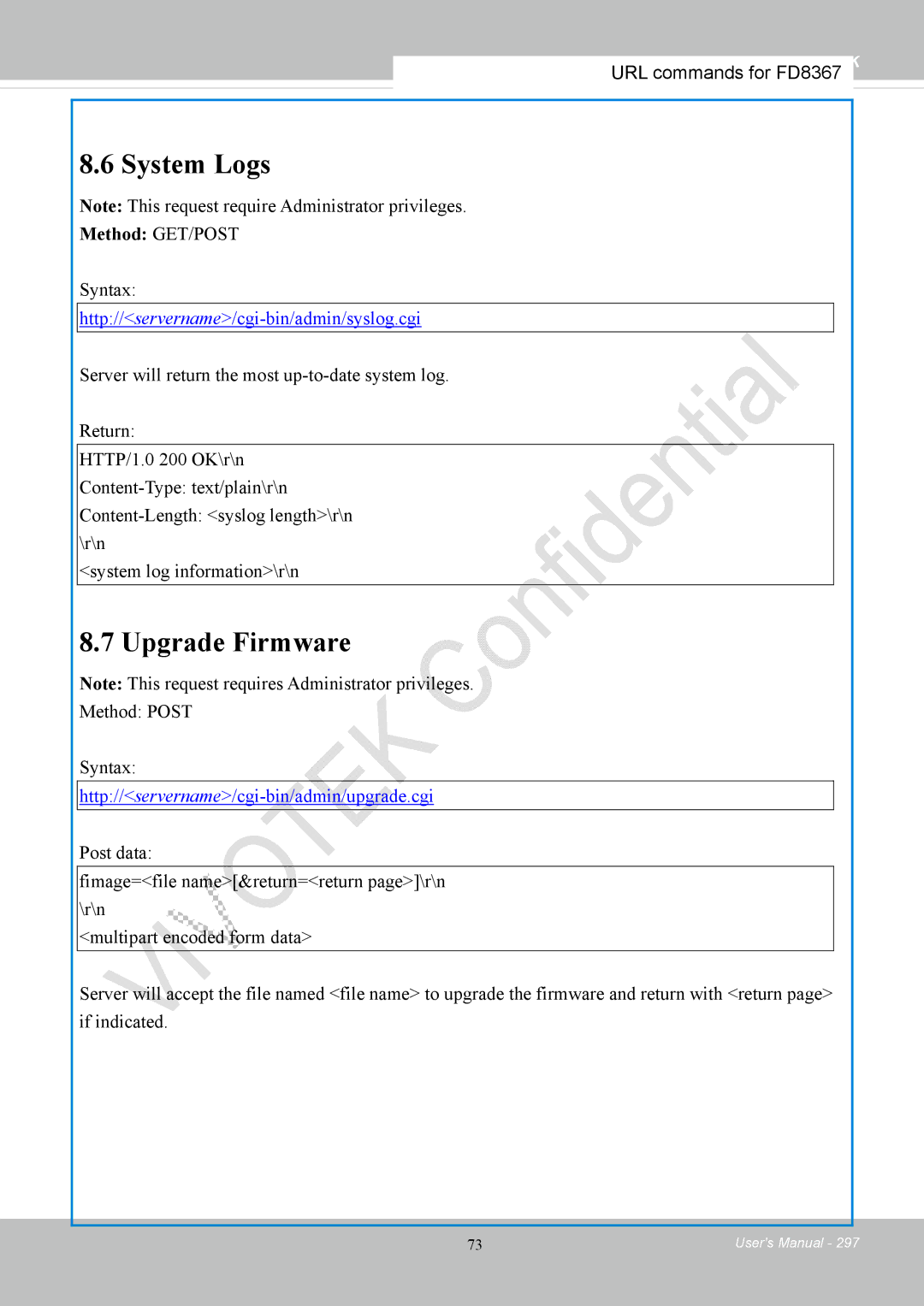 Vivotek FD8167-(T) user manual System Logs 