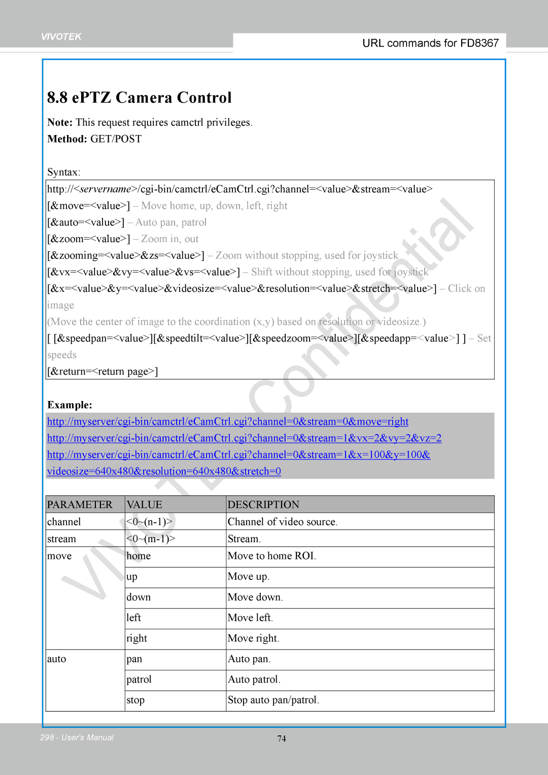 Vivotek FD8167-(T) user manual EPTZ Camera Control 