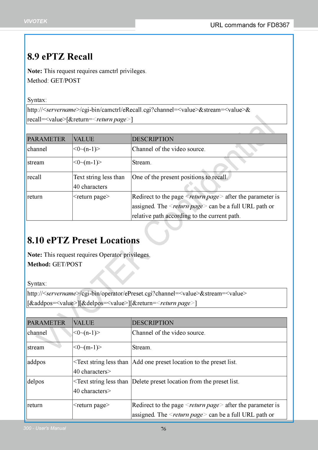 Vivotek FD8167-(T) user manual EPTZ Recall 