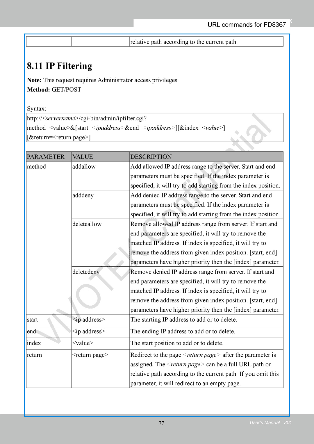 Vivotek FD8167-(T) user manual IP Filtering 