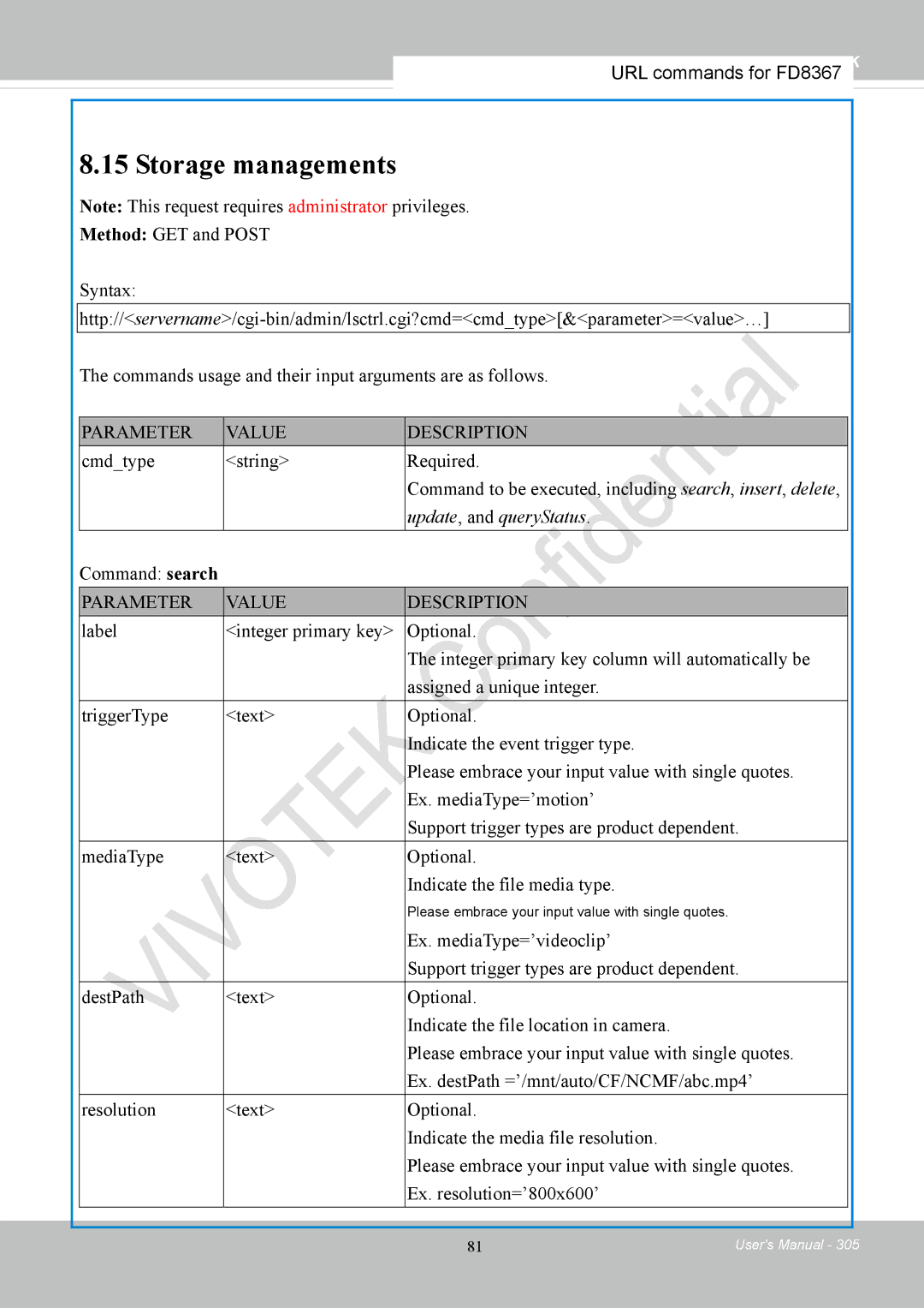 Vivotek FD8167-(T) user manual Storage managements 