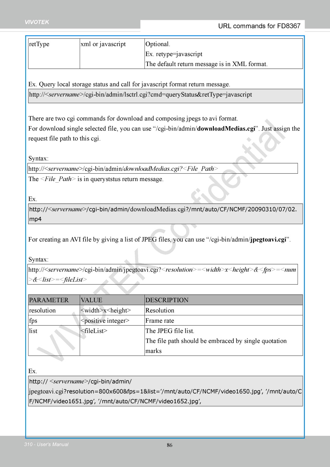 Vivotek FD8167-(T) user manual URL commands for FD8367 