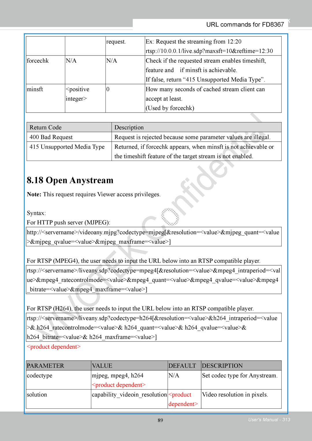 Vivotek FD8167-(T) user manual Open Anystream 