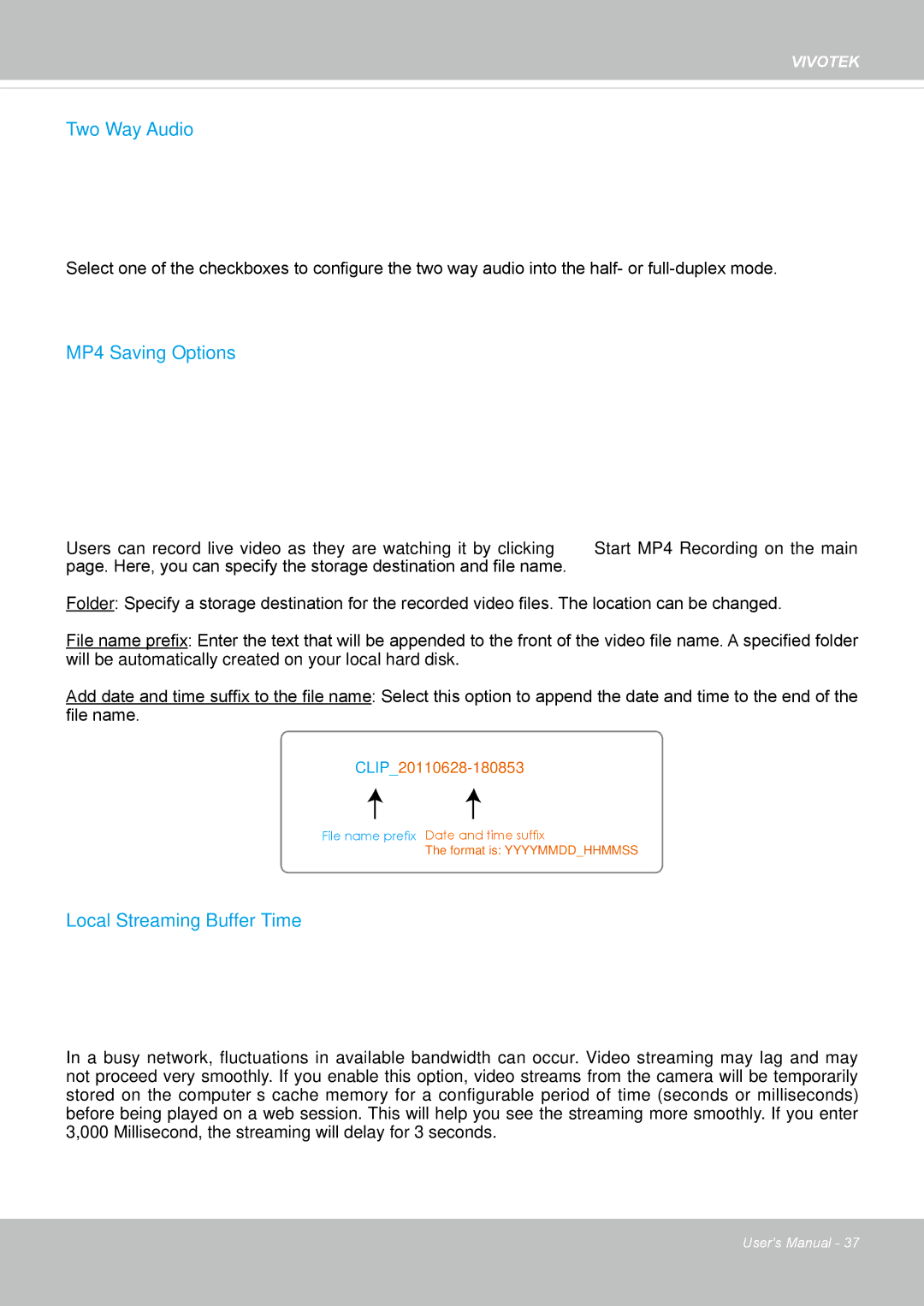 Vivotek FD8167-(T) user manual Two Way Audio 