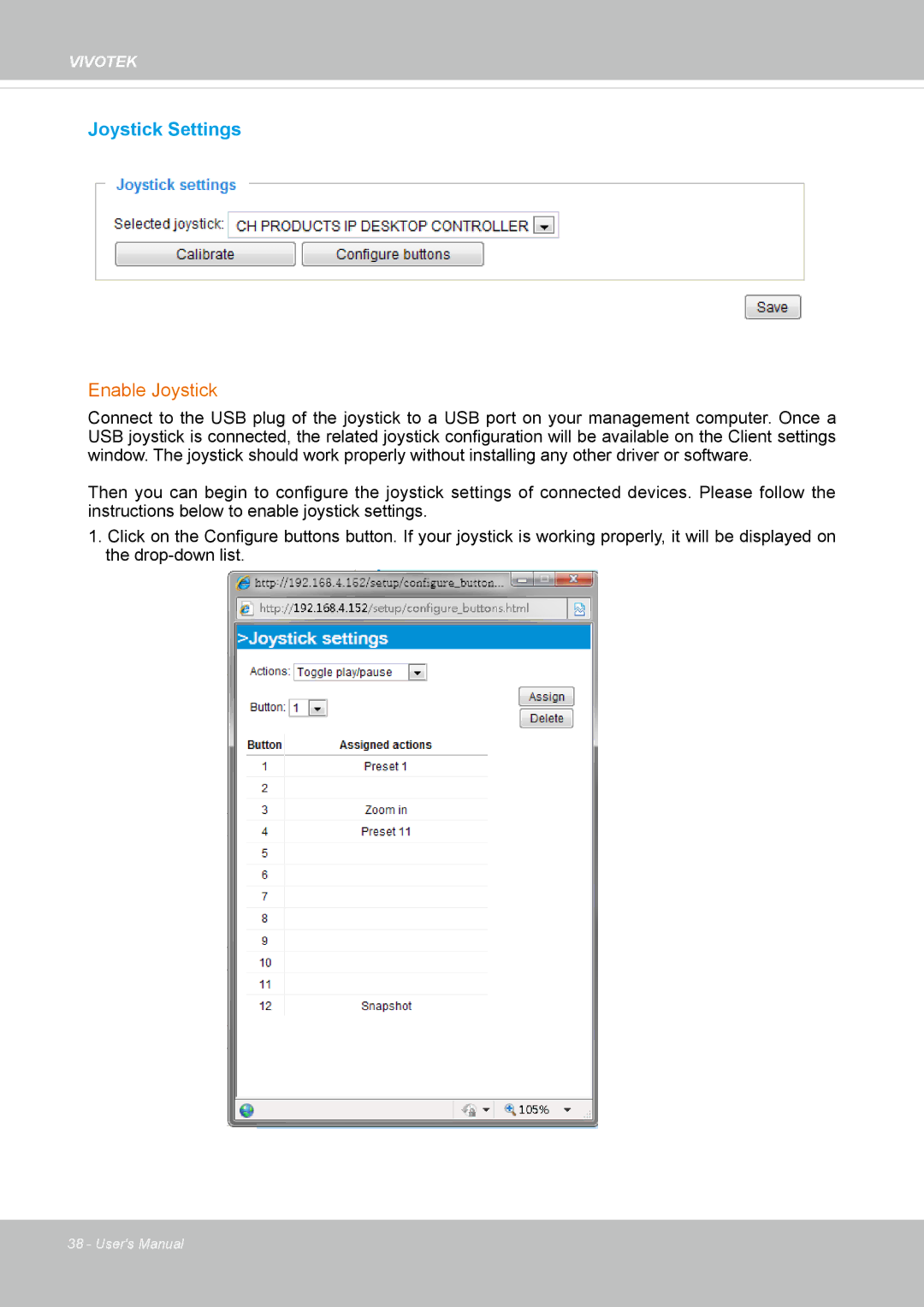 Vivotek FD8167-(T) user manual Joystick Settings 