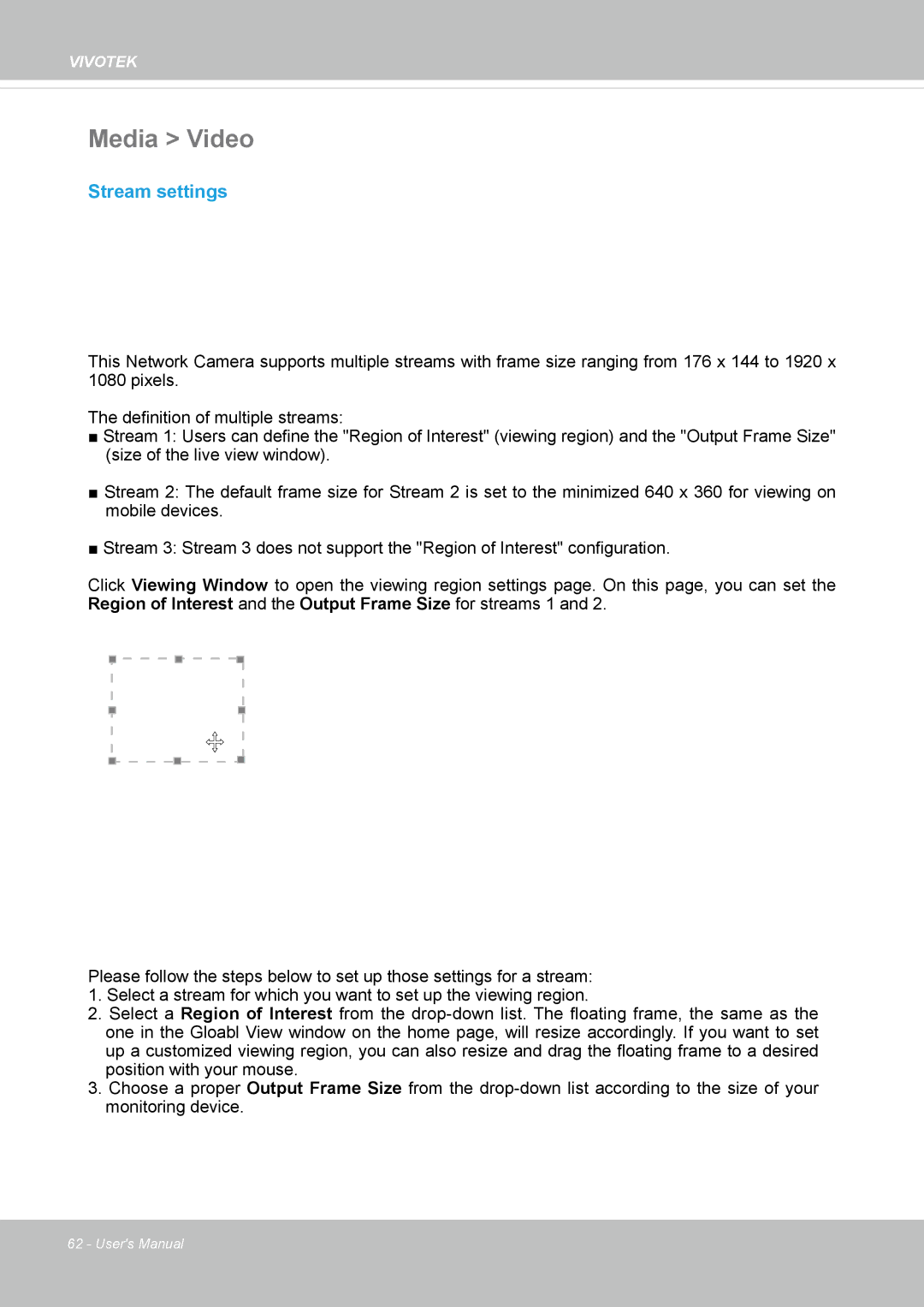 Vivotek FD8167-(T) user manual Media Video, Stream settings 