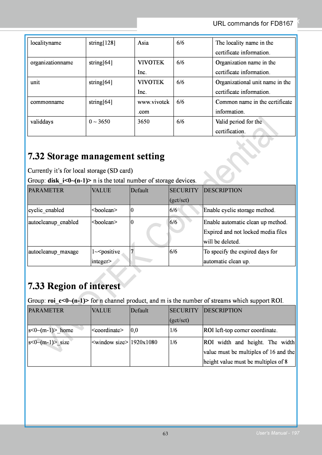 Vivotek FD8167-(T) user manual Storage management setting, Region of interest 