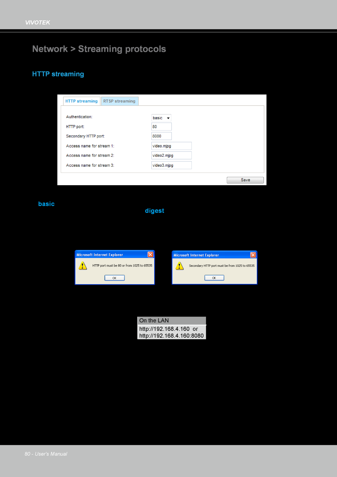 Vivotek FD8167-(T) user manual Network > Streaming protocols, HTTP streaming 