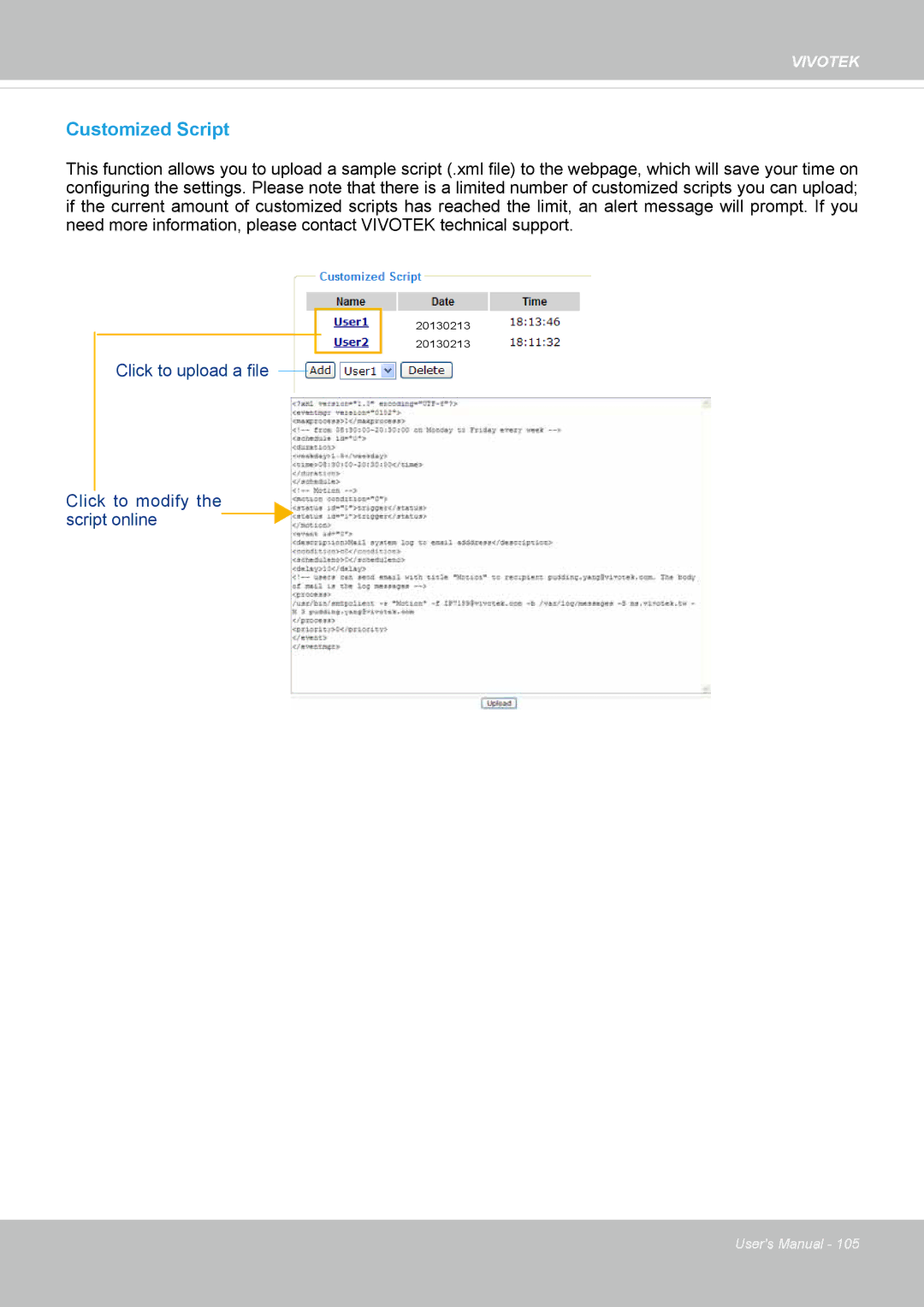 Vivotek FD8169 user manual Customized Script 