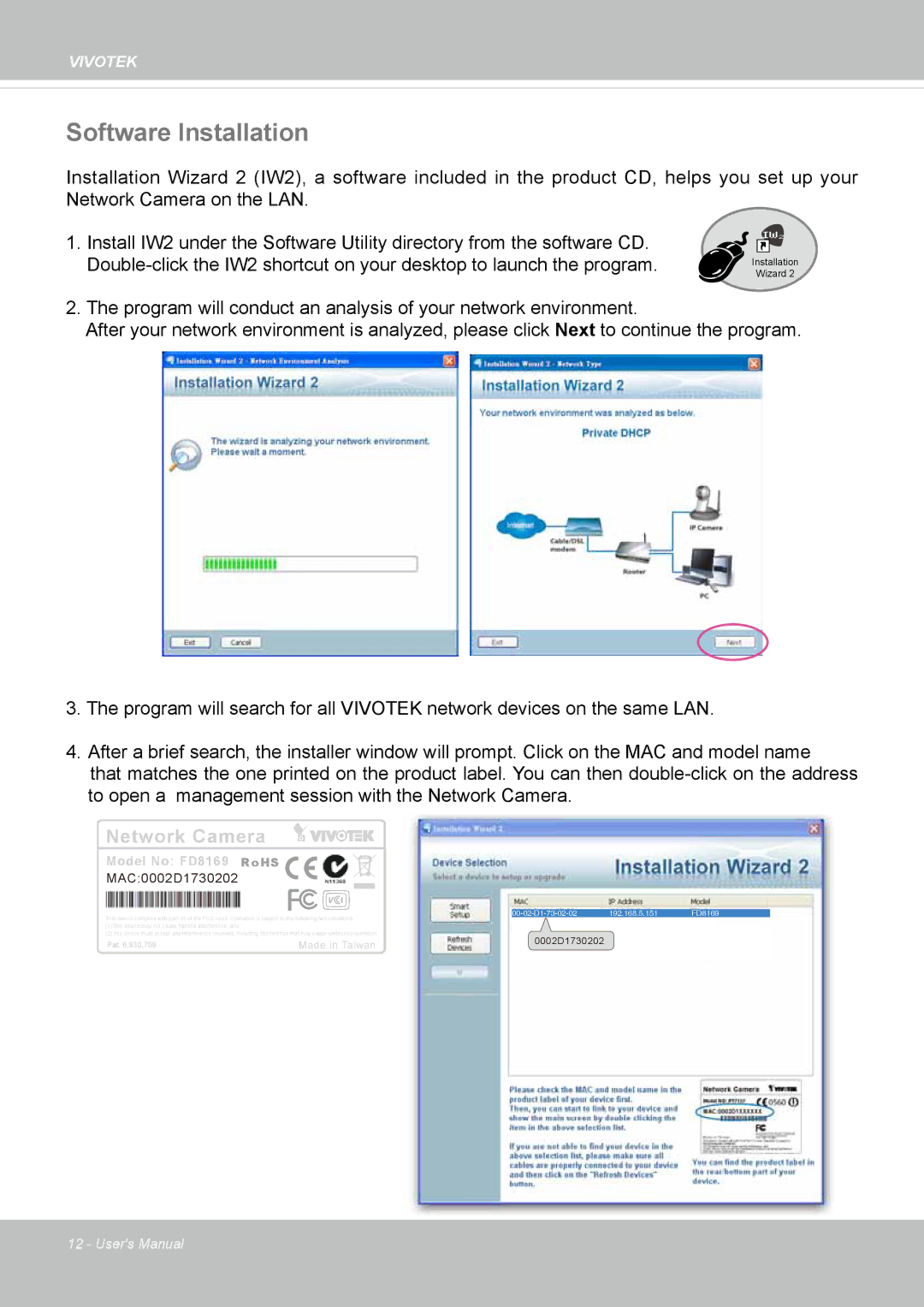 Vivotek FD8169 user manual Software Installation, Network Camera 