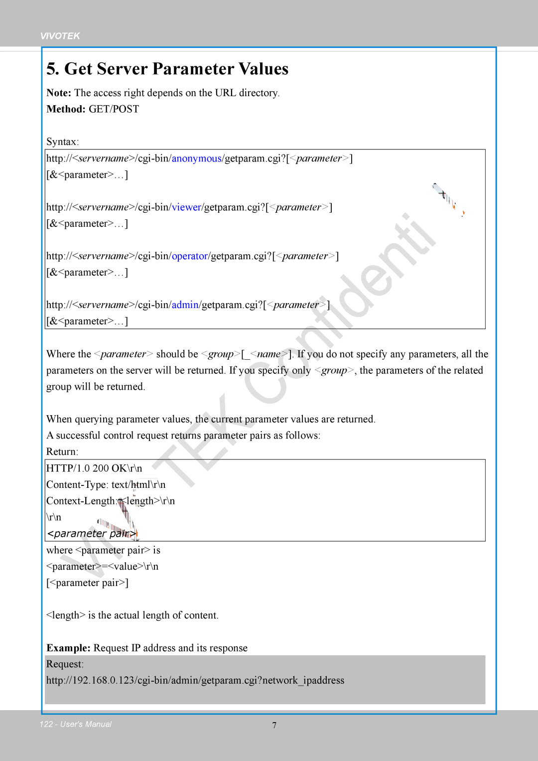 Vivotek FD8169 user manual Get Server Parameter Values, Method GET/POST 