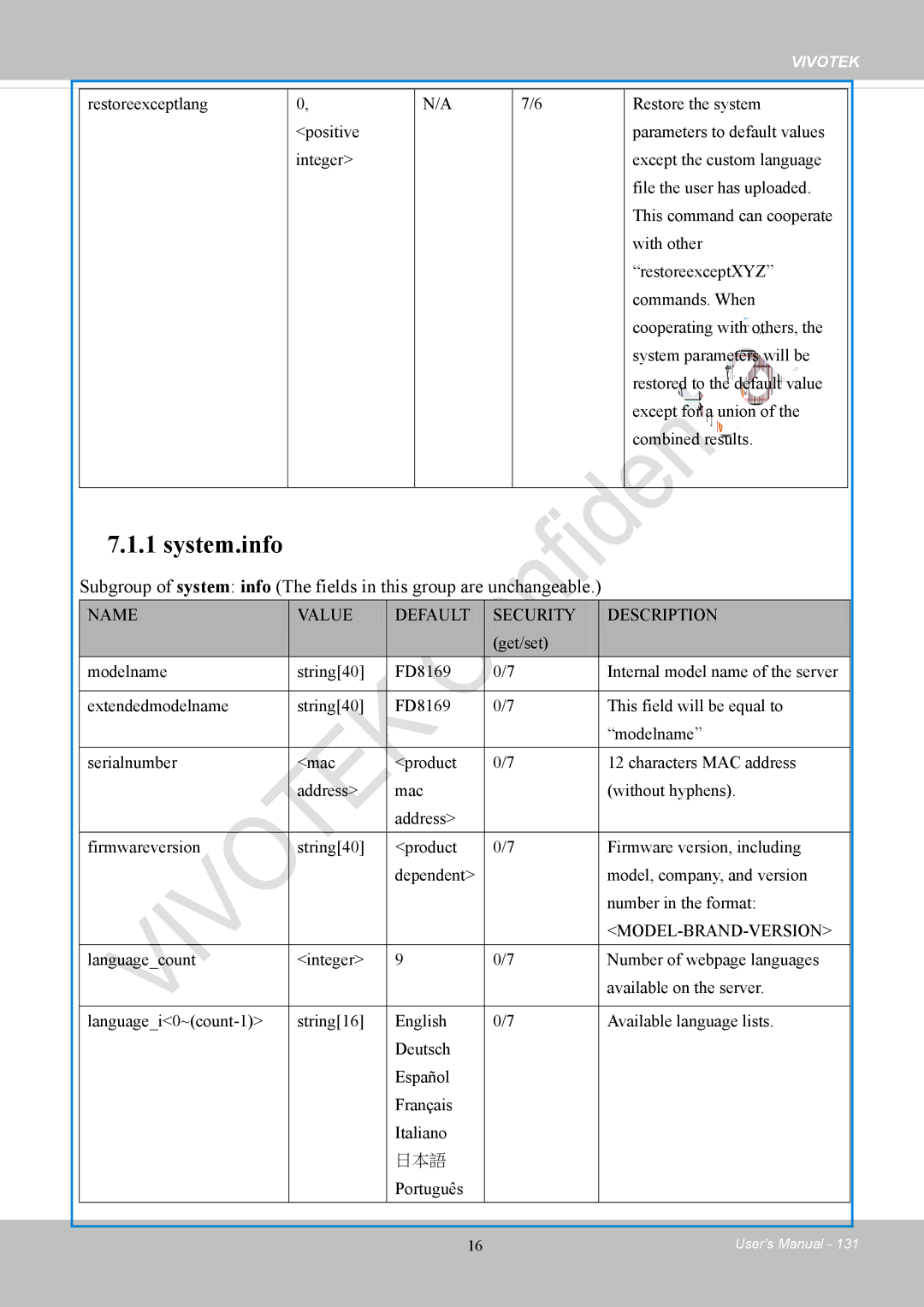 Vivotek FD8169 user manual System.info 