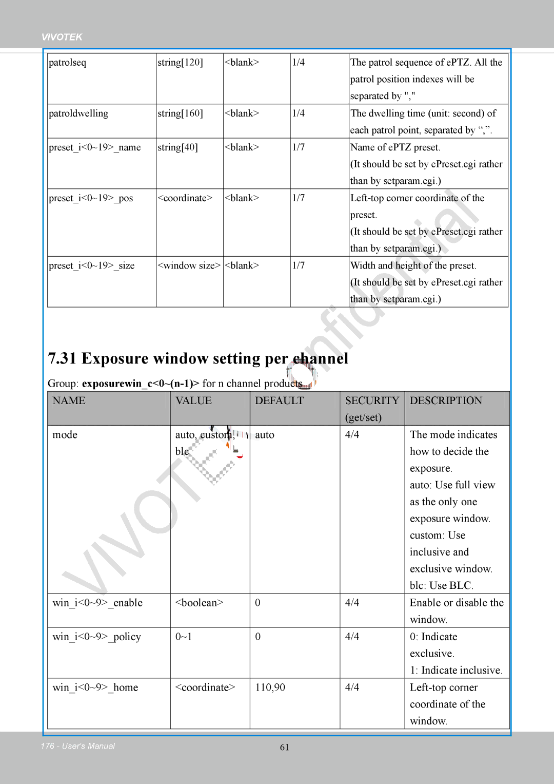 Vivotek FD8169 user manual Exposure window setting per channel, Group exposurewinc0~n-1for n channel products 