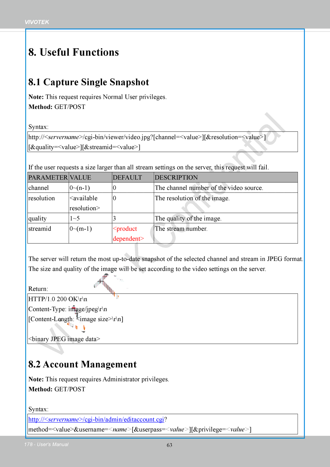 Vivotek FD8169 user manual Capture Single Snapshot, Account Management, Stream number 