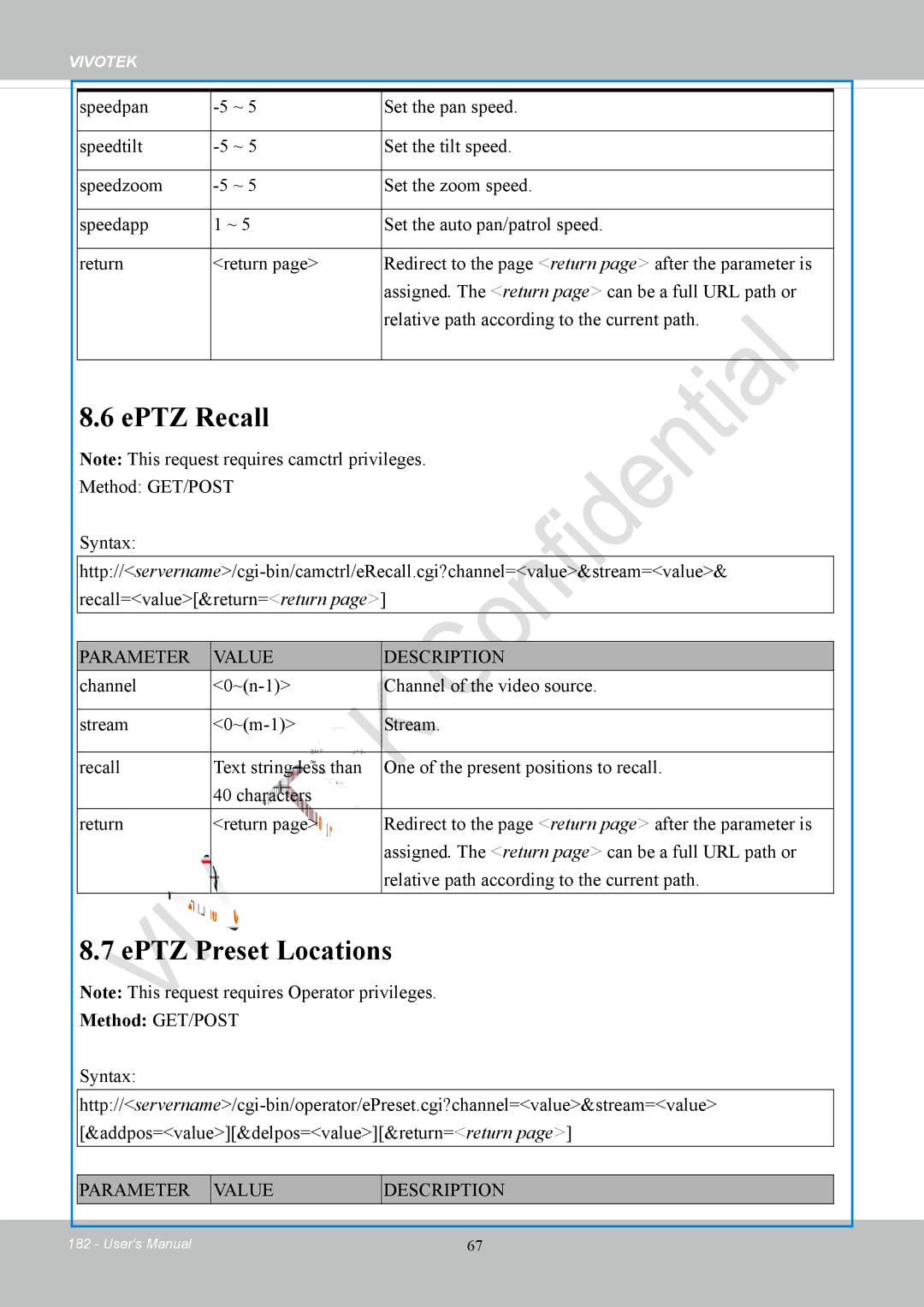 Vivotek FD8169 user manual EPTZ Recall, EPTZ Preset Locations 