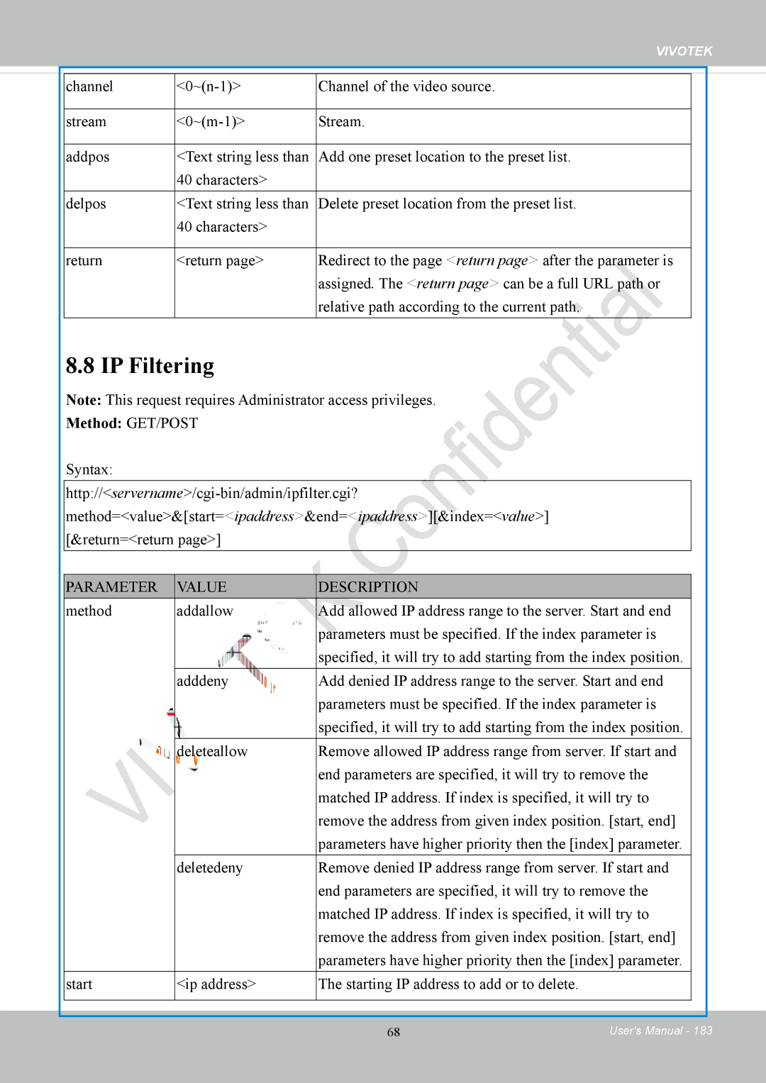 Vivotek FD8169 user manual IP Filtering 