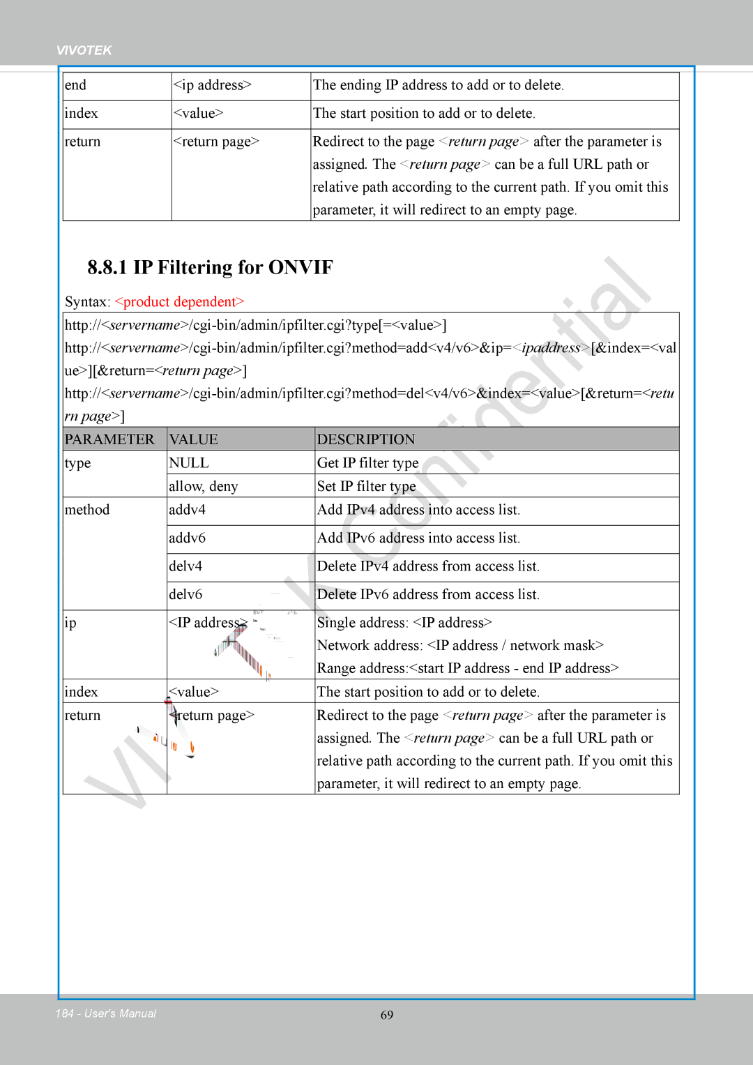 Vivotek FD8169 user manual IP Filtering for Onvif 