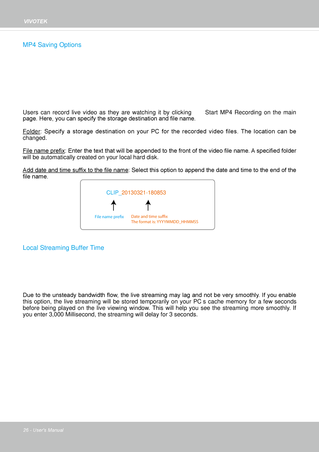 Vivotek FD8169 user manual MP4 Saving Options 