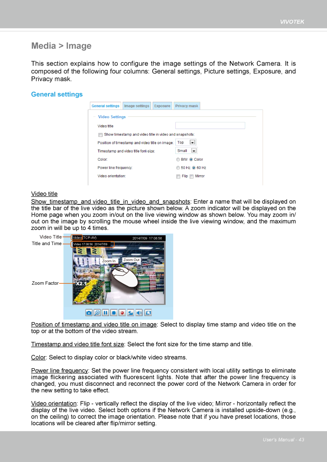 Vivotek FD8169 user manual Media Image, General settings 