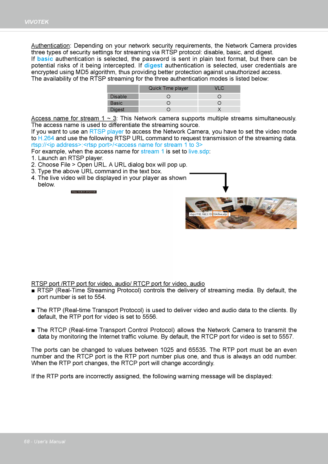 Vivotek FD8169 user manual Vlc 