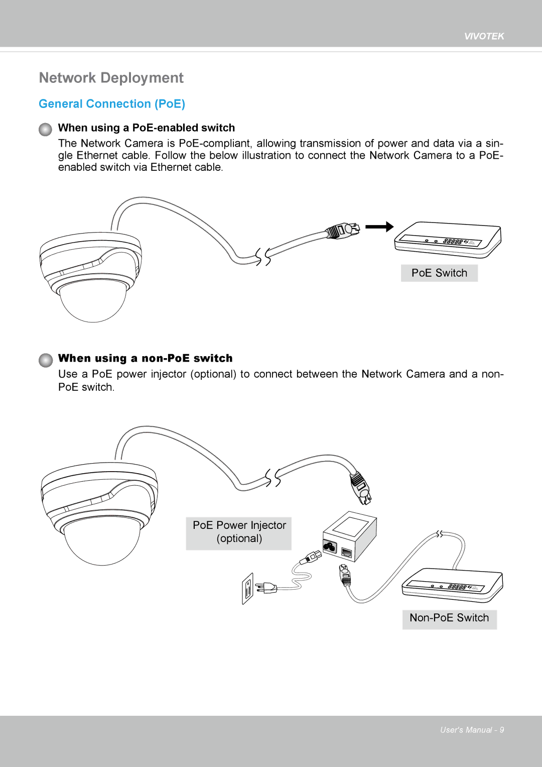 Vivotek FD8169 user manual Network Deployment, General Connection PoE 