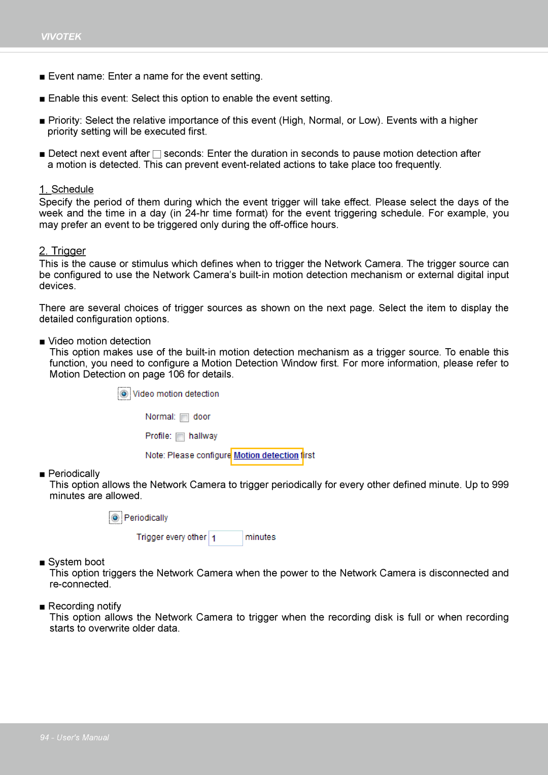 Vivotek FD8169 user manual Trigger 