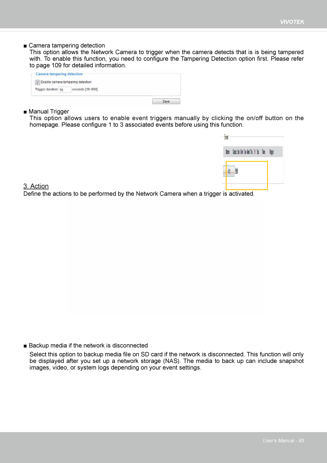 Vivotek FD8169 user manual Action 