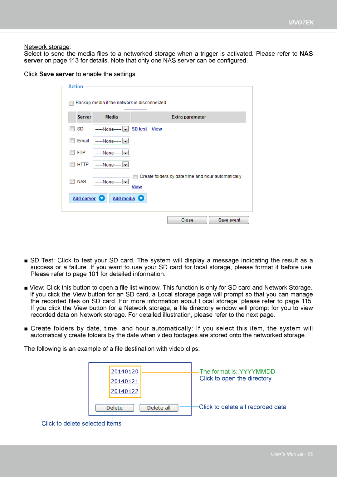 Vivotek FD8169 user manual Format is Yyyymmdd Click to open the directory 